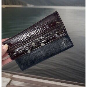 Vintage Brighton Black Leather w/ Brown Embossed Crocodile Leather Wallet NWOT